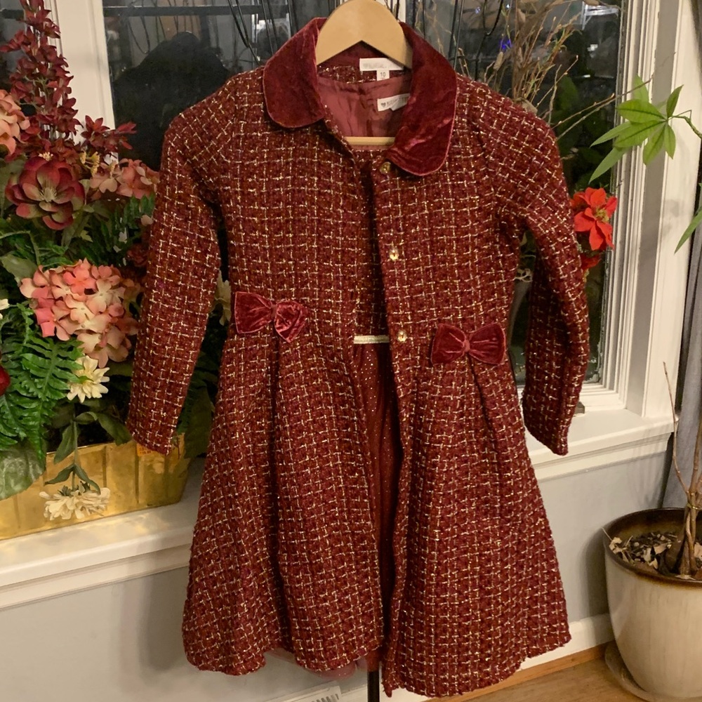 Nannette Red Tweed Coat with Velvet Collar